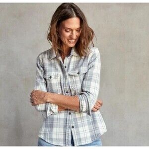 Outerknown Women’s M/L Marge Blanket Shirt Gray Plaid Half Light Little Boxes
